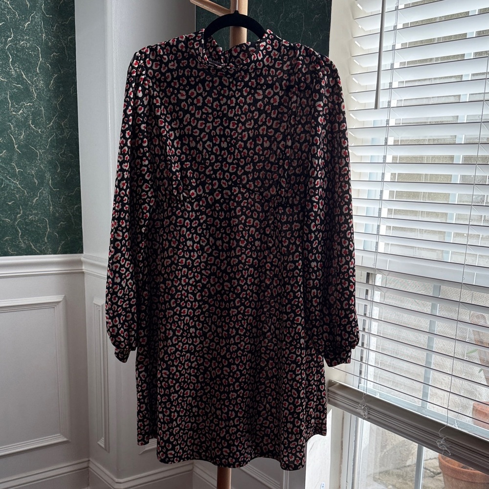 Babydoll Leopard Print Dress with Bell Sleeves